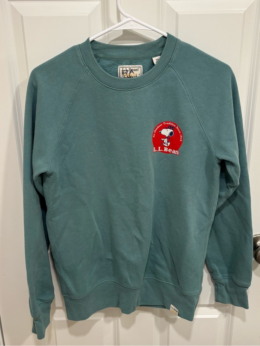 L.L. Bean Snoopy Outdoors Teal Red Crewneck Sweatshirt Mens U.S. XS